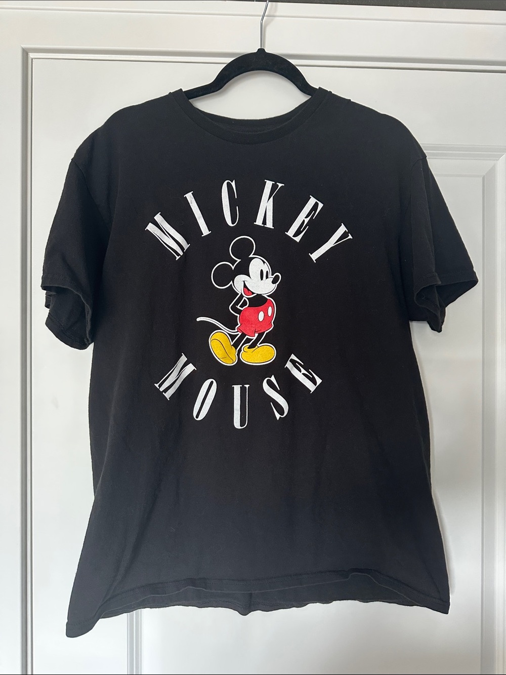 Disney Black Mickey Mouse Graphic Tee with Red and Yellow Accents